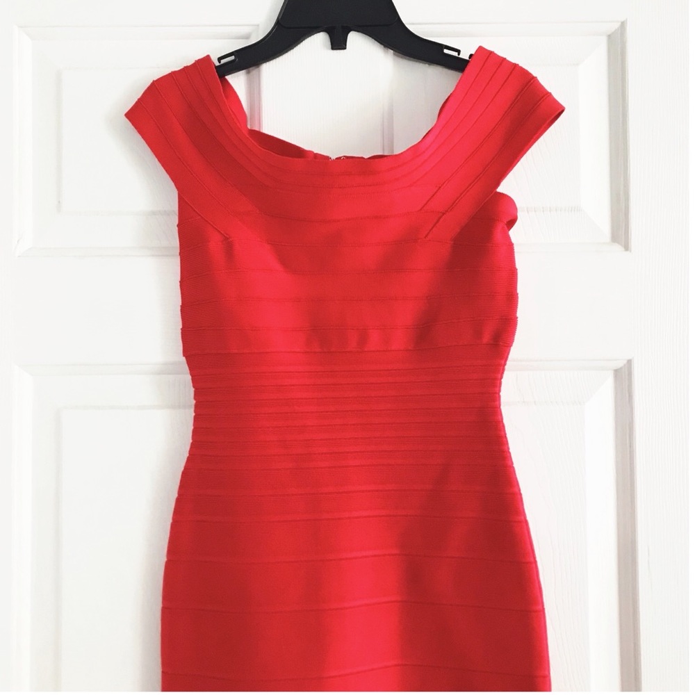 NWOT Hervé Léger Coral Bodycon Dress - Picture 5 of 16